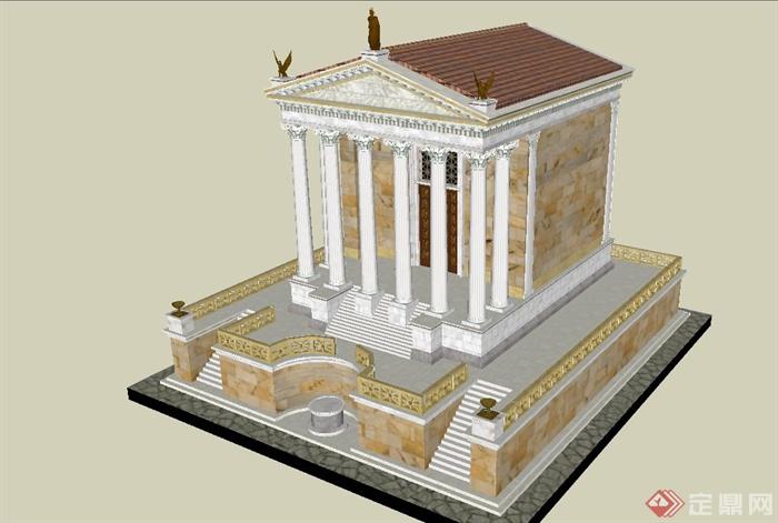 某欧式风格雅典娜神庙建筑设计SU模型(2)