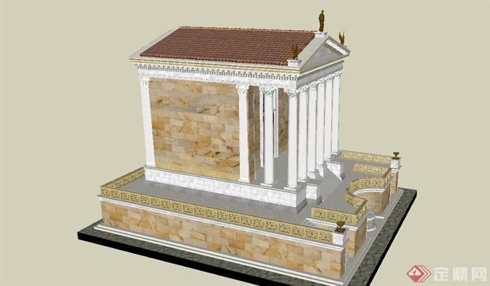 某欧式风格雅典娜神庙建筑设计SU模型(4)