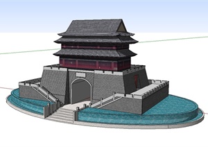 某古典中式风格城市文化展览楼设计SU(草图大师)模型