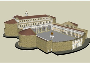 某西班牙风格博物馆建筑楼设计SU(草图大师)模型