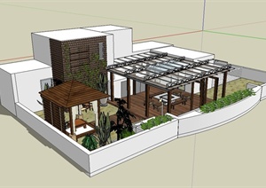 某现代风格屋顶庭院详细设计SU(草图大师)模型