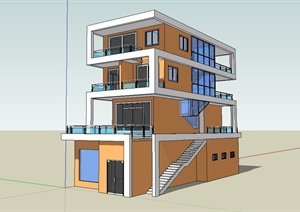 某现代风格组合住宅建筑设计SU(草图大师)模型