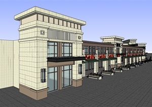 新古典风格商业街两层建筑楼设计SU(草图大师)模型