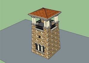 某欧式风格塔楼建筑设计SU(草图大师)模型