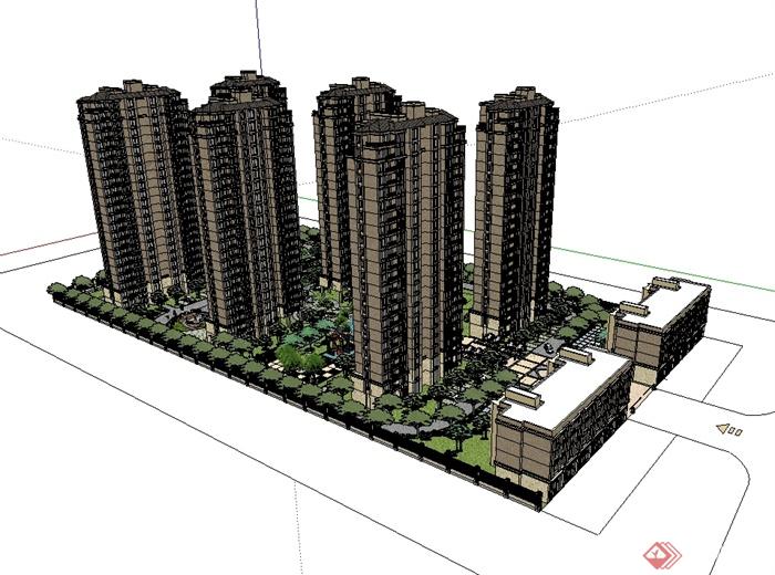 某现代风格居住区小区建筑及景观完整设计su模型(3)