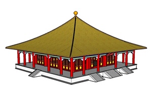 某古典中式风格文化展示建筑楼设计SU(草图大师)模型