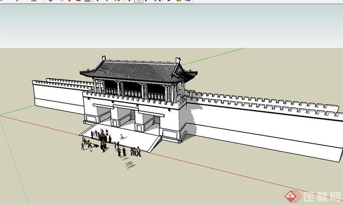 某古典中式风格城门设计su模型(1)