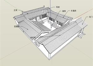 某古典中式风格详细精致四合院住宅楼设计SU(草图大师)模型