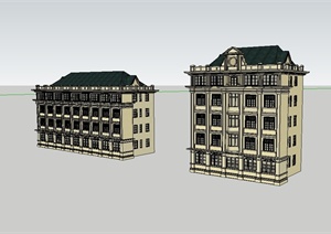 欧式风格两栋酒店建筑设计SU(草图大师)模型