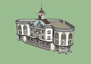 欧式风格三层办公楼建筑楼设计SU(草图大师)模型