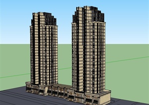 新古典主义高层住宅建筑楼设计SU(草图大师)模型