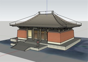 某古典中式风格单层寺庙建筑楼设计SU(草图大师)模型