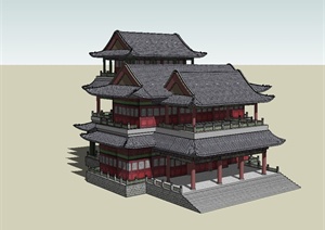 某古典中式风格精致多层文化建筑楼设计SU(草图大师)模型