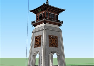 某古典中式塔楼设计SU(草图大师)模型