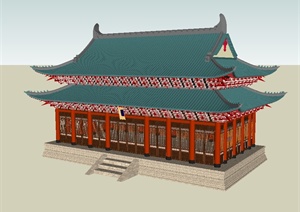 古典中式风格详细精致重檐歇山顶旅游建筑楼设计SU(草图大师)模型