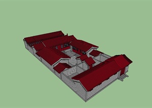 某古典中式风格四合院民居住宅楼设计SU(草图大师)模型