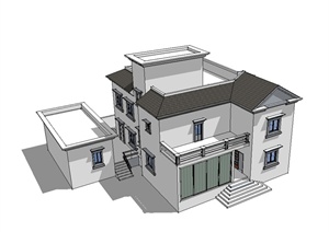 某美式风格别墅建筑楼设计SU(草图大师)模型