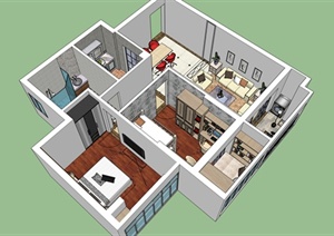 现代风格完整室内住宅空间设计SU(草图大师)模型
