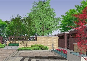 中式别墅庭院花园景观设计SU(草图大师)模型