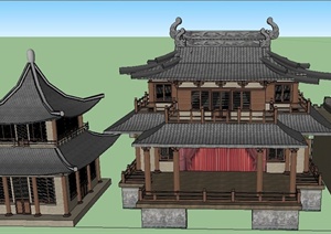 多栋中式风格古建筑SU(草图大师)模型