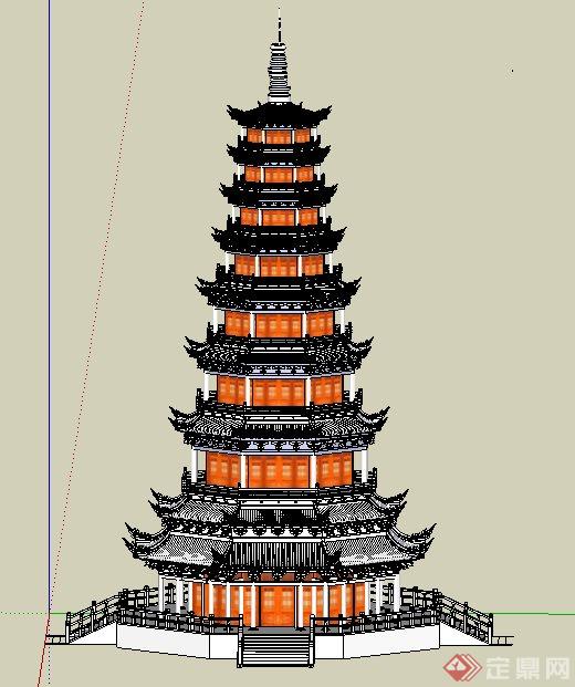 中式八角塔楼设计su模型(2)