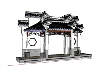 中式牌楼大门及凉亭设计SU(草图大师)模型