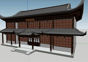 中式二层茶楼建筑设计SU(草图大师)模型