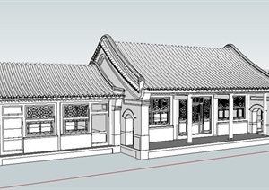 中式四合院正房建筑SU(草图大师)模型