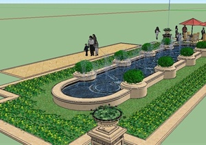 欧式喷泉水池景观SU(草图大师)模型