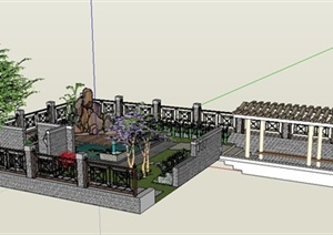 某中式别墅庭院景观设计SU(草图大师)模型