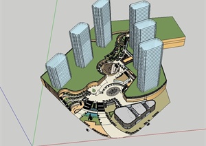 现代商业街景观规划及简单的建筑设计SU(草图大师)模型