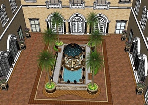某欧式风格酒店庭院景观设计SU(草图大师)模型