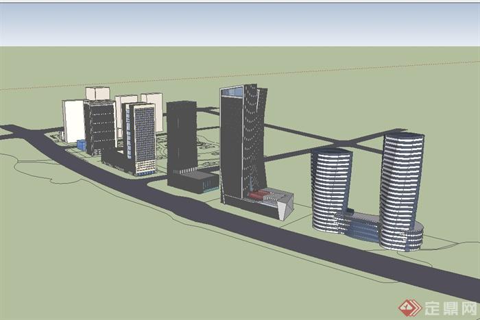 某现代风格高层办公楼群设计su模型(2)