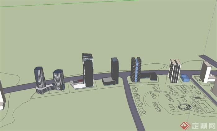 某现代风格高层办公楼群设计su模型(3)