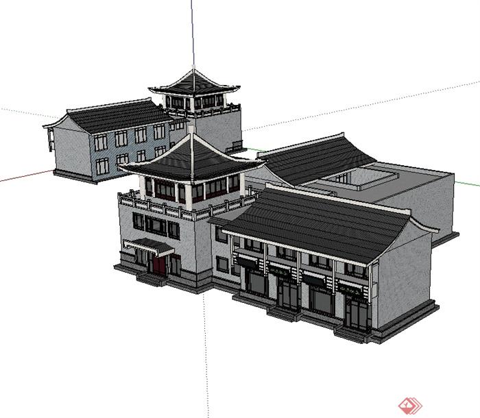 某古典中式风格多层住宅楼建筑设计su模型(1)