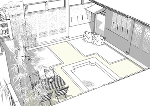 中式民居中庭景观设计SU(草图大师)模型