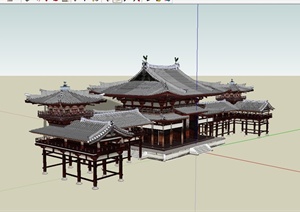 古典中式风格平等院凤凰堂建筑楼设计SU(草图大师)模型