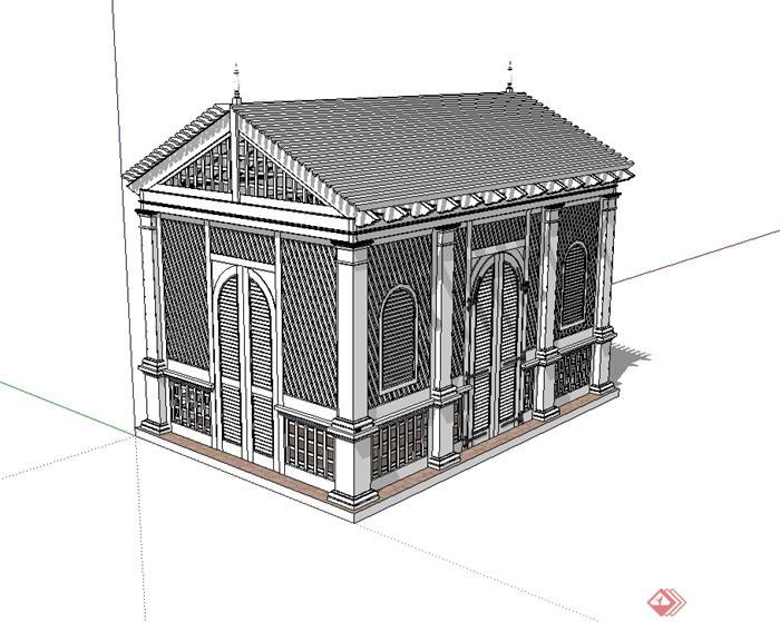 某欧式风格单层独栋小住宅楼设计su模型(1)