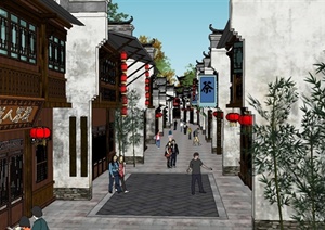 某古典中式风格商业街建筑楼设计SU(草图大师)模型