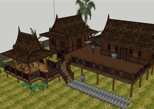 某精致东南亚风格别墅建筑设计SU(草图大师)模型