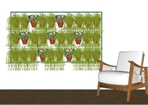 某现代家庭庭院立体绿化植物设计SU(草图大师)模型
