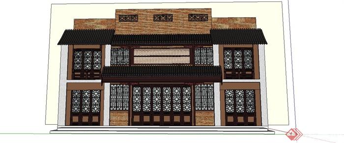 某现代中式风格酒楼门头门面建筑设计SU模型(2)