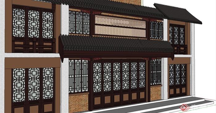 某现代中式风格酒楼门头门面建筑设计SU模型(3)