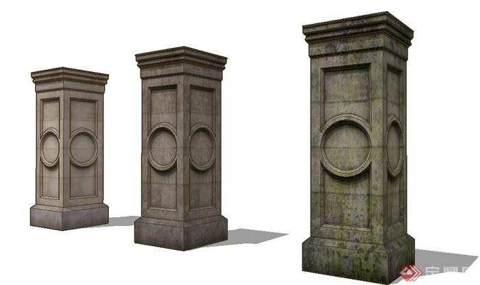 三款石柱景观柱su模型(1)