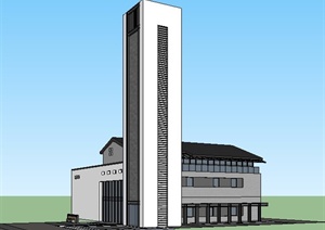 简约中式办公楼建筑SU(草图大师)模型