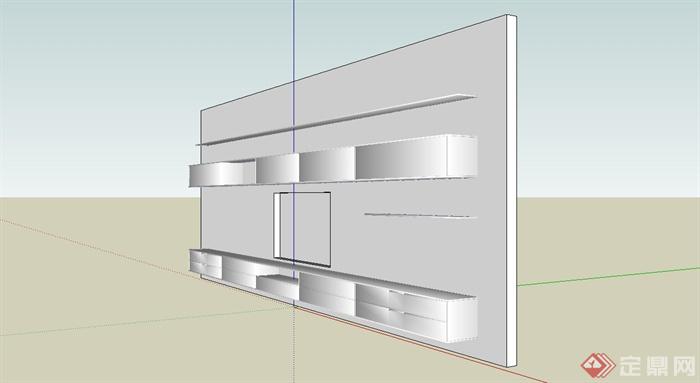 现代简约电视柜背景墙设计SU模型(1)