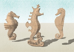 三款海马雕塑设计SU(草图大师)模型