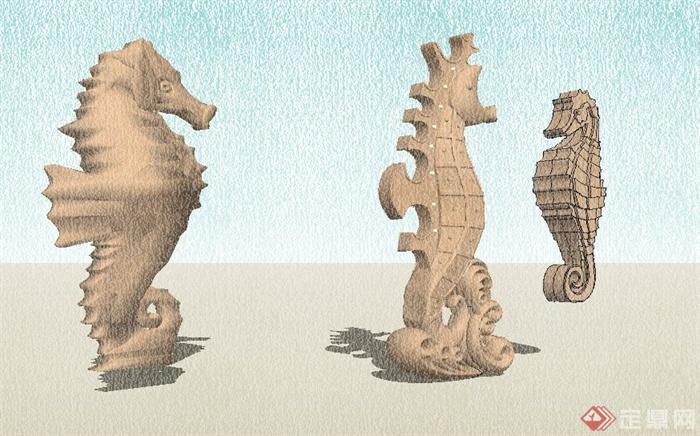 三款海马雕塑设计su模型(3)