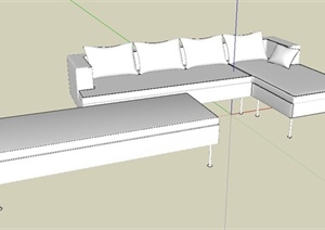 简约转角沙发及沙发凳SU(草图大师)模型