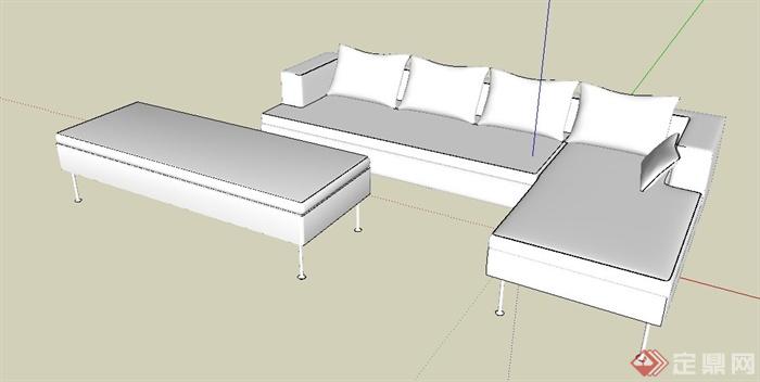 简约转角沙发及沙发凳su模型(2)
